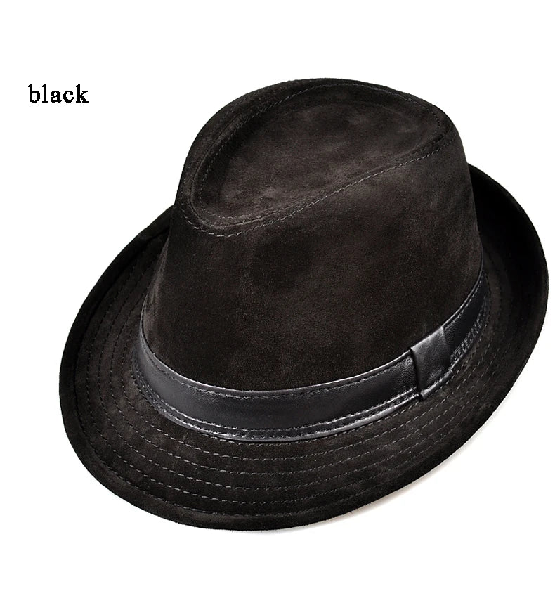 British Gentlemen's Genuine Leather Fedora Hats: Wide Brim Stetson Style, Available in Sizes 55-60 cm