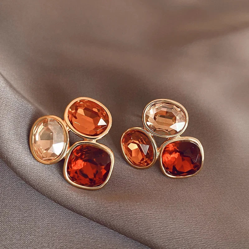 Luxurious French Brown Crystal Earrings: High-End Fashion for Women