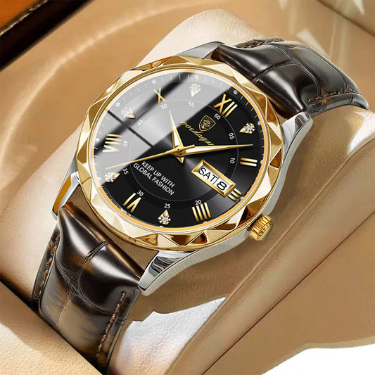 POEDAGAR Waterproof Quartz Clock Leather Strap Luxury Wristwatch
