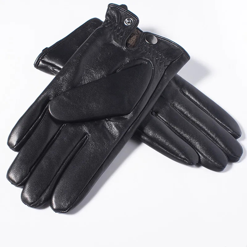 Elevate Your Winter Style with Men's Genuine Leather Touch Screen Gloves - Real Sheepskin, Wool Lining, and Warmth for a Stylish Driving Experience.
