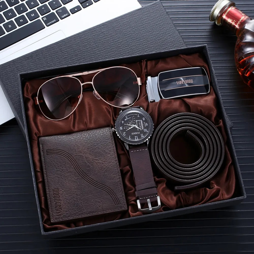 Creative Men's Gift Box: Automatic Buckle Belt, Watch, Purse, Sunglasses - A Unique and Stylish Holiday Set