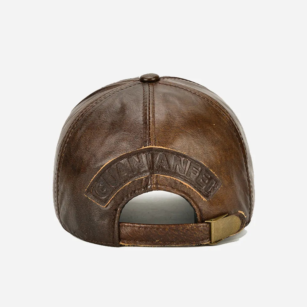 Stay Warm in Style: Men's Genuine Cowhide Leather Baseball Cap with Ear Protection for Autumn and Winter Comfort