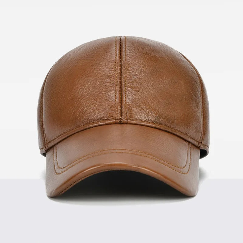 Adjustable Comfort: Men's Genuine Cowhide Leather Baseball Cap for Stylish Functionality