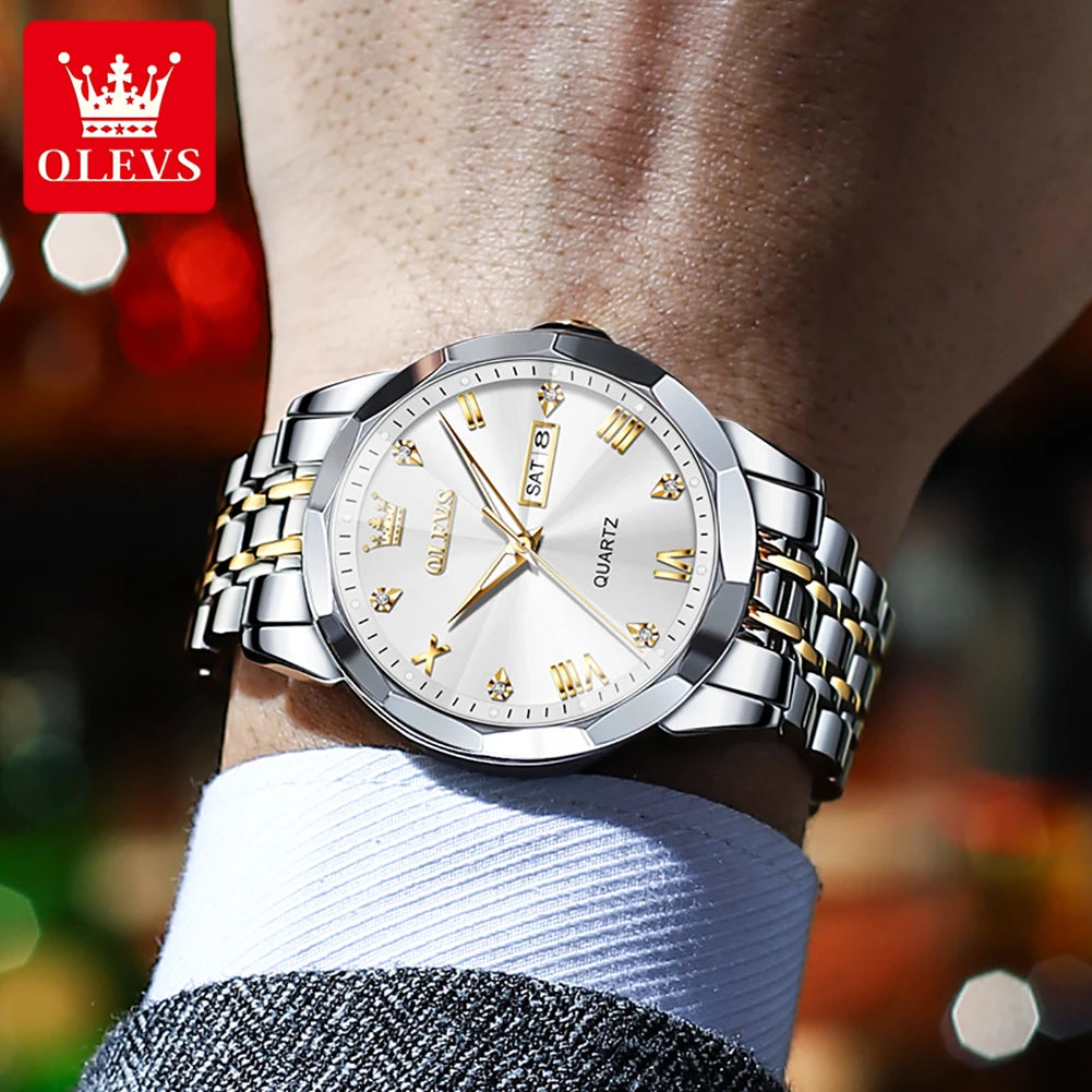 OLEVS Rhombus Mirror Original Quartz Stainless Steel Wristwatch