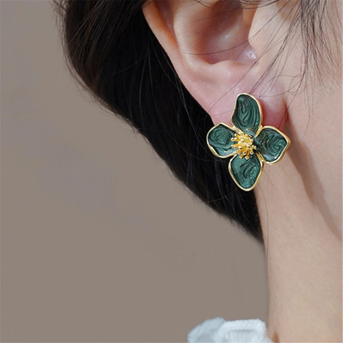 Hibiscus Glaze Flower Stud Earrings for Women