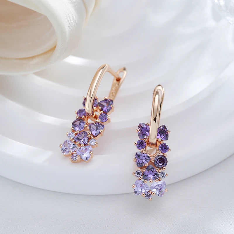 Elegant Purple Natural Zircon Drop Earrings For Women