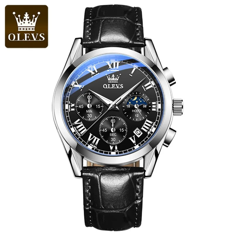 OLEVS Luxury Chronograph Leather Strap Wrist Watch