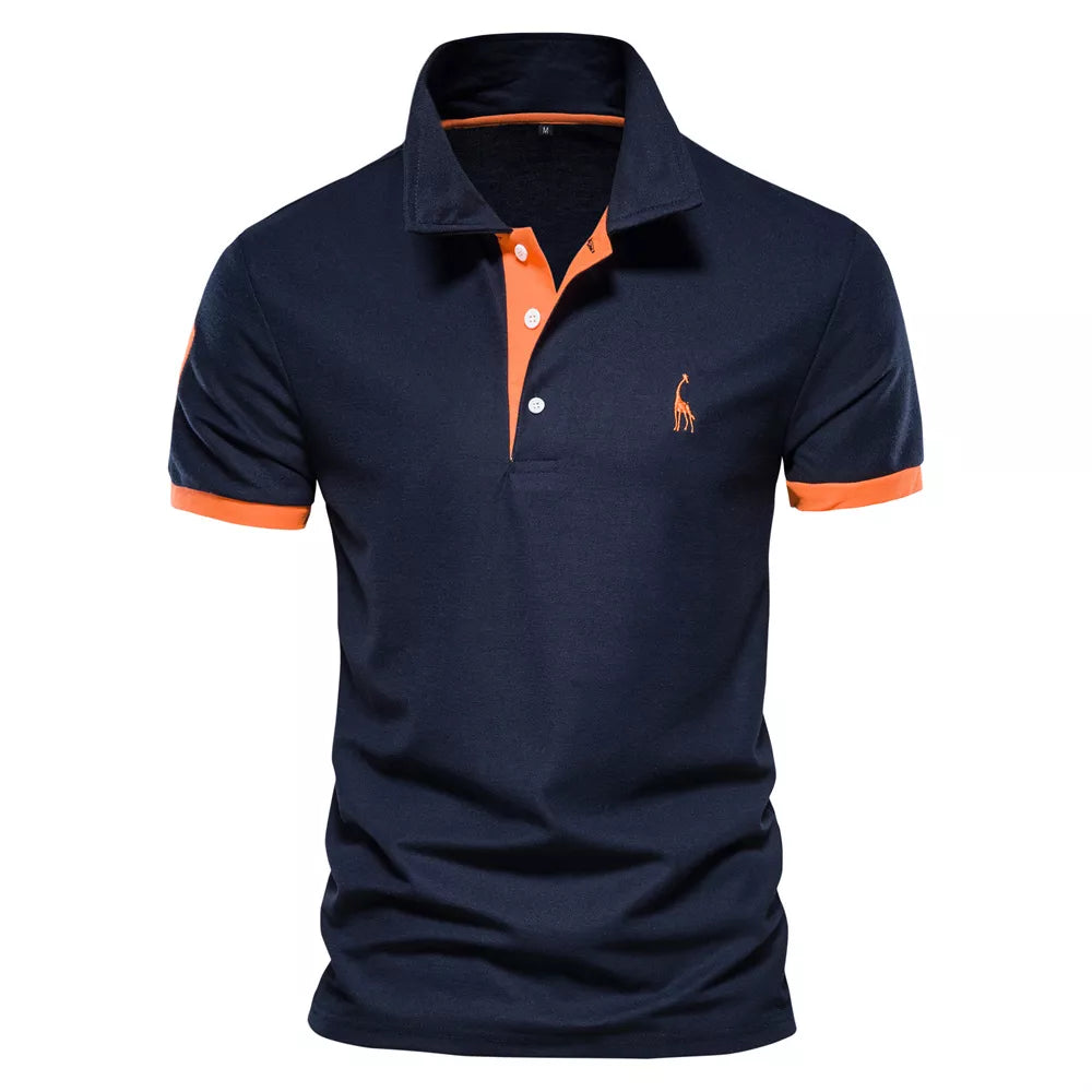 Embroidery Navy Orange Slim Fit Polo Shirt