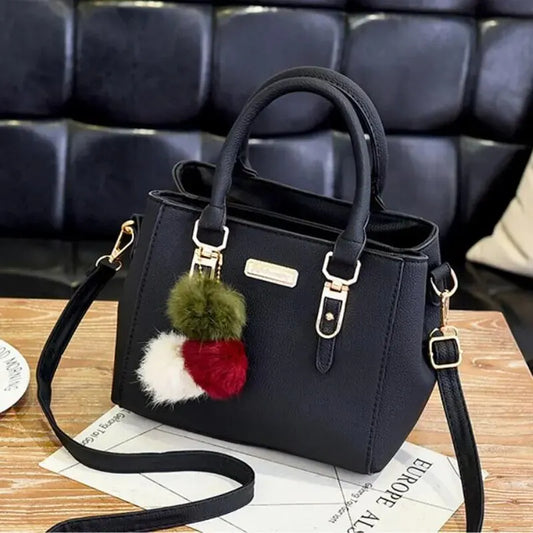 PU Leather Handbag for Women with Plush Tassel