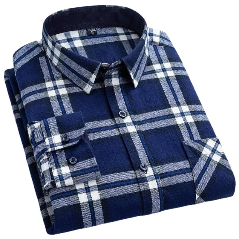 Grey Pure Cotton Plaid Men's Casual Shirt