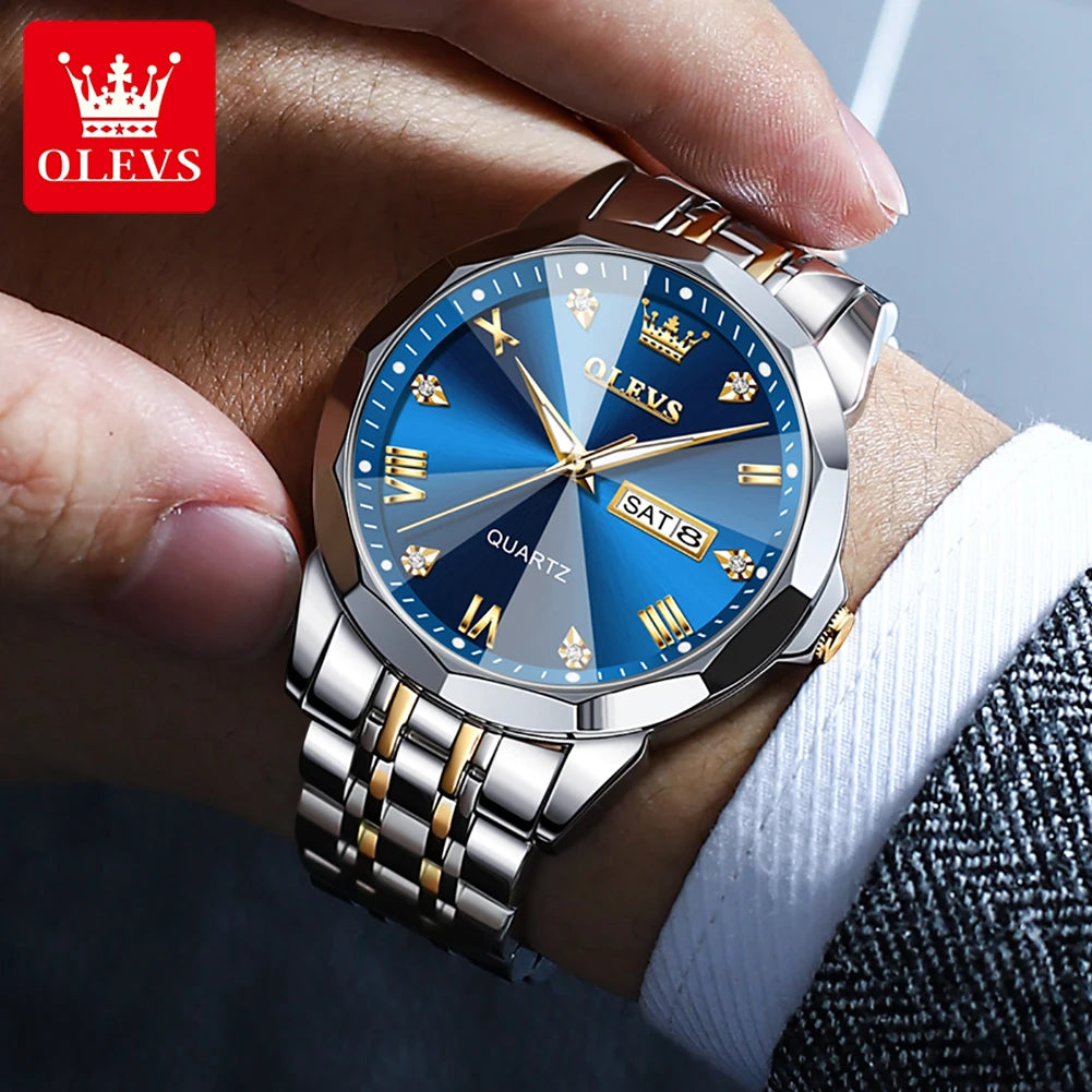 OLEVS Rhombus Mirror Original Quartz Stainless Steel Wristwatch