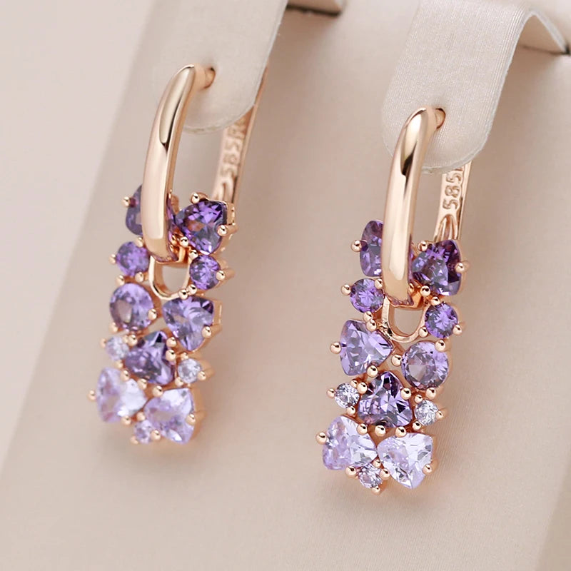 Elegant Purple Natural Zircon Drop Earrings For Women