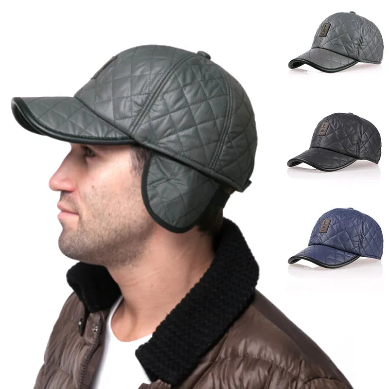 Stay Cozy and Stylish: Men's Genuine Leather Winter Baseball Cap with Ear Coverage