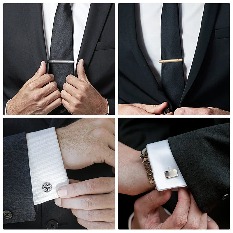 Distinguished Elegance: Luxury Men's 4 Sets Tie Clips & Cufflinks Set With Box - Ideal Wedding Guests Gifts for Men