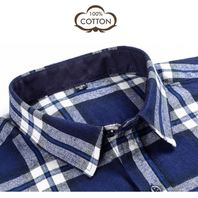 Red and Navy Pure Cotton Plaid Men's Casual Shirt