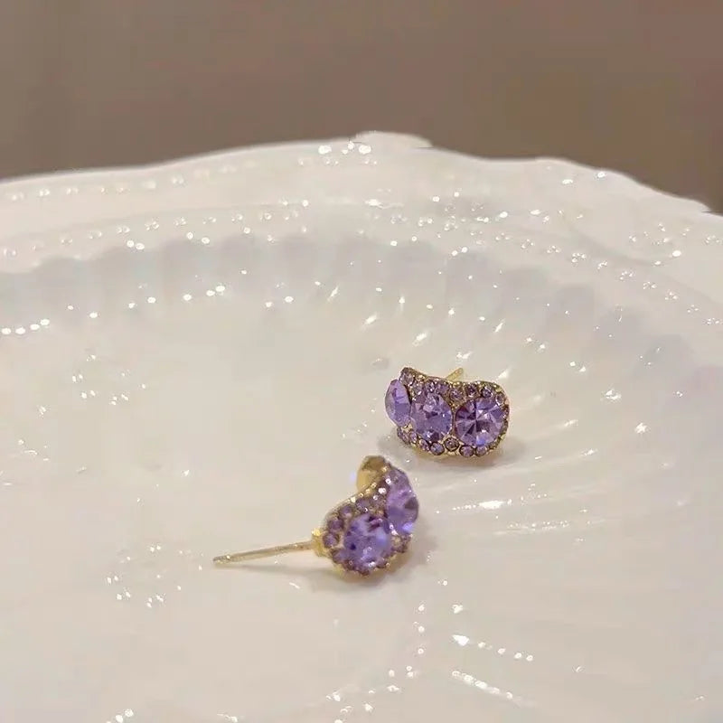 Women's Simple Fashion C-Shaped Stud Earrings with Purple Zircon