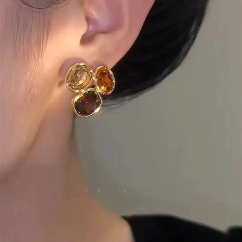 Luxurious French Brown Crystal Earrings: High-End Fashion for Women