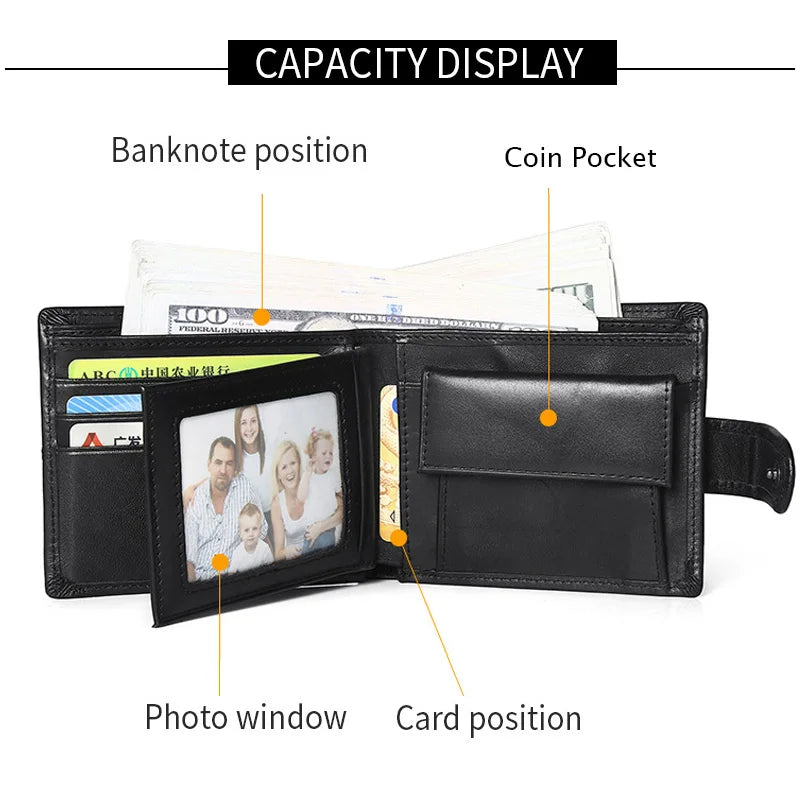 RFID Blocking Genuine Leather Wallet Men with Coin Pocket