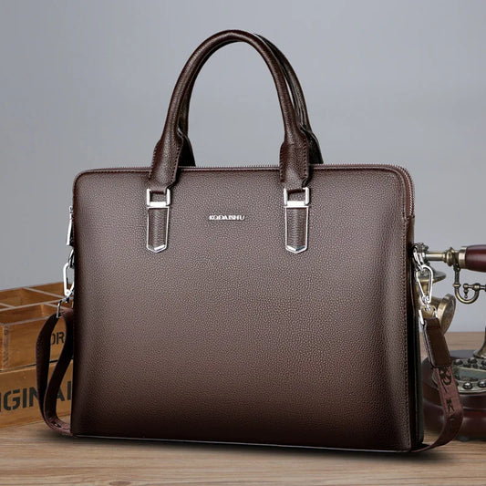 New Luxury Cow Genuine Leather Business Men's Briefcase: High-Capacity Messenger Bag for Laptops