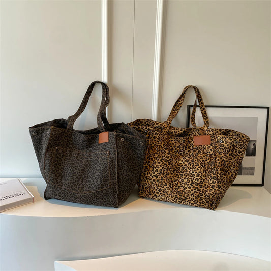 Oversized Leopard Print Shoulder Handbags for Women