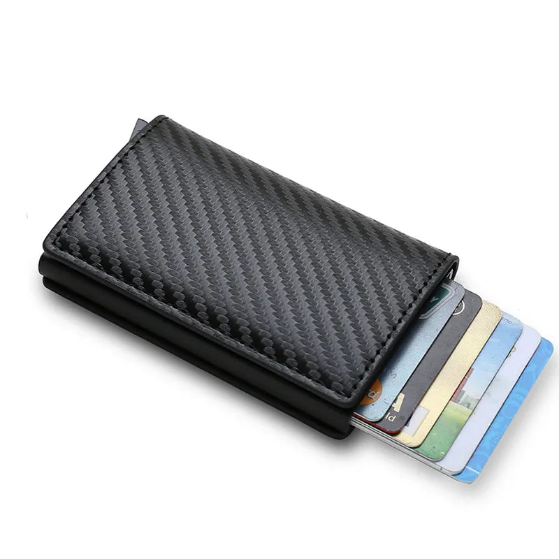 Upgrade Your Everyday Carry with Our Carbon Fiber RFID Magic Trifold Leather Slim Wallet for Men.