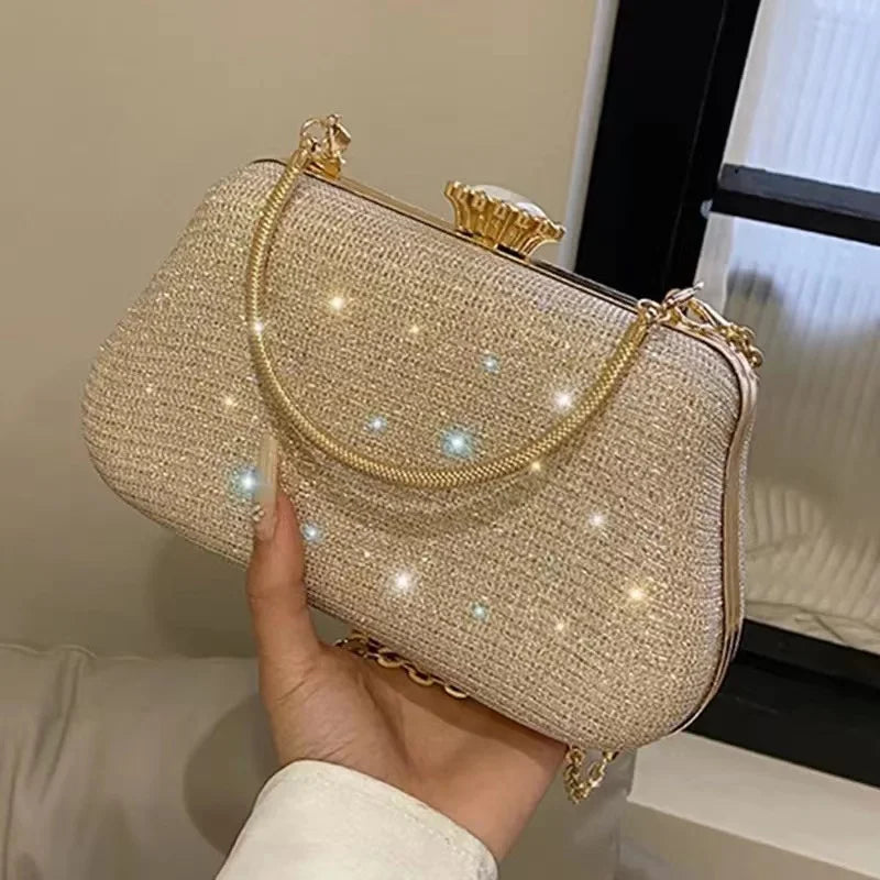 Luxury High-Design Women's Evening Bag for Parties, Banquets, and Weddings with Glitter Detailing