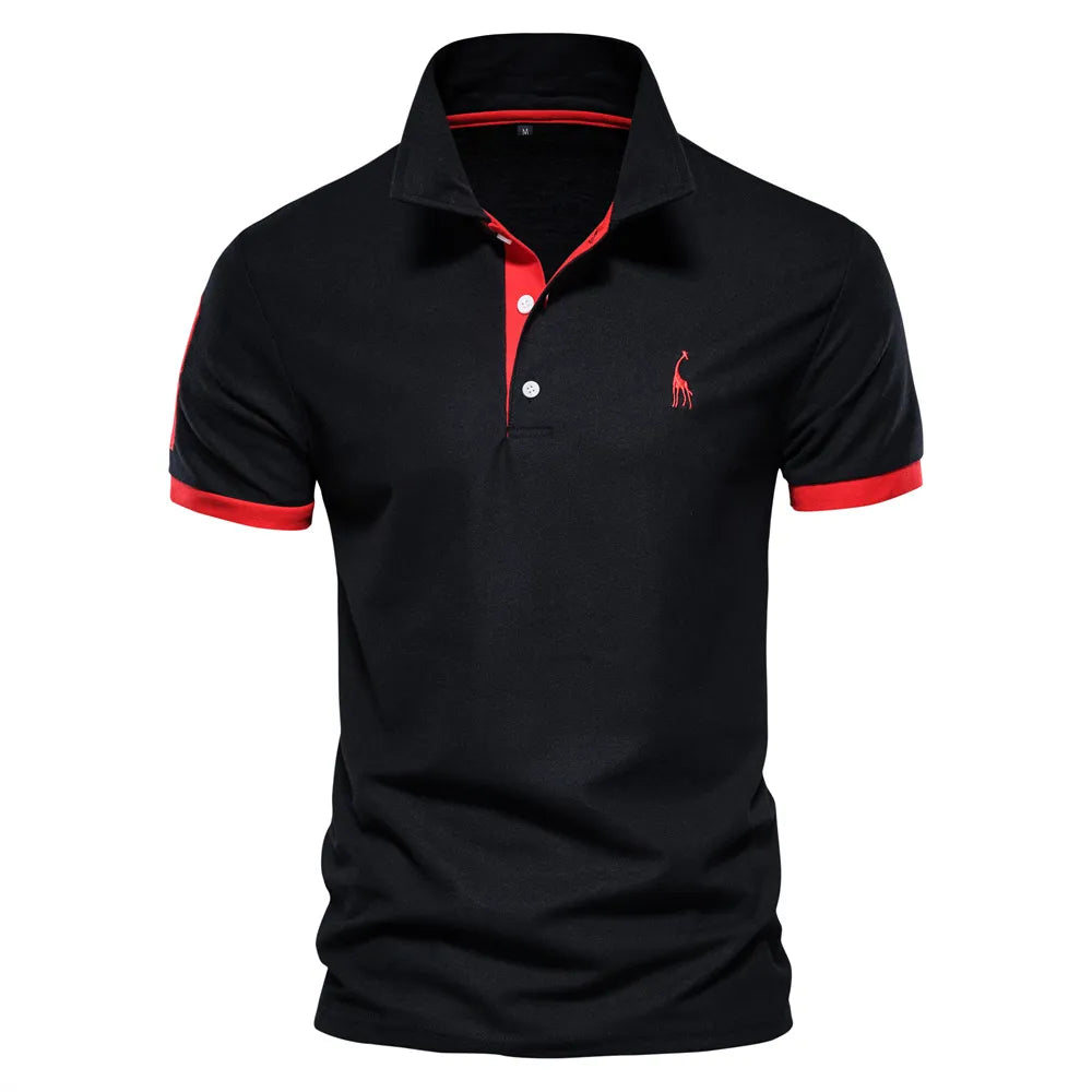 Embroidery Black Red Slim Fit Polo Shirt