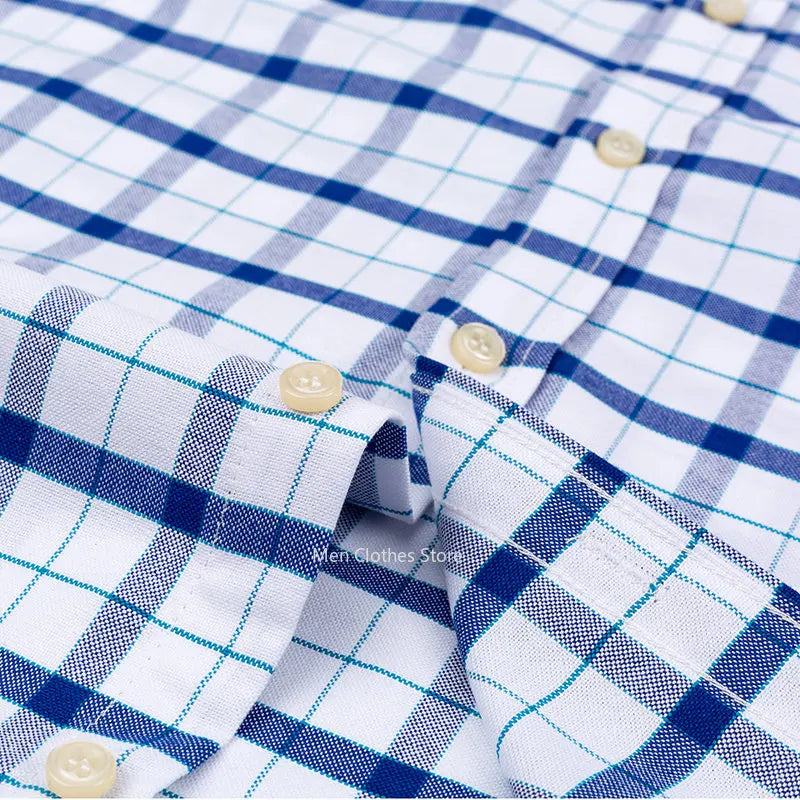 Pure Cotton Brown and Blue Check Oxford Short Sleeve Shirt