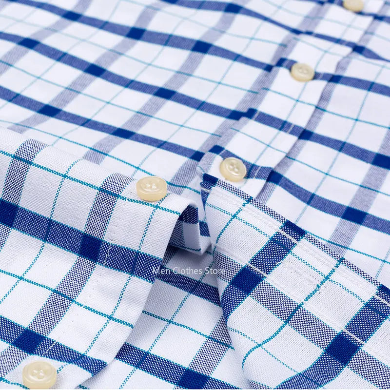 Pure Cotton Blue Check Oxford Short Sleeve Shirt