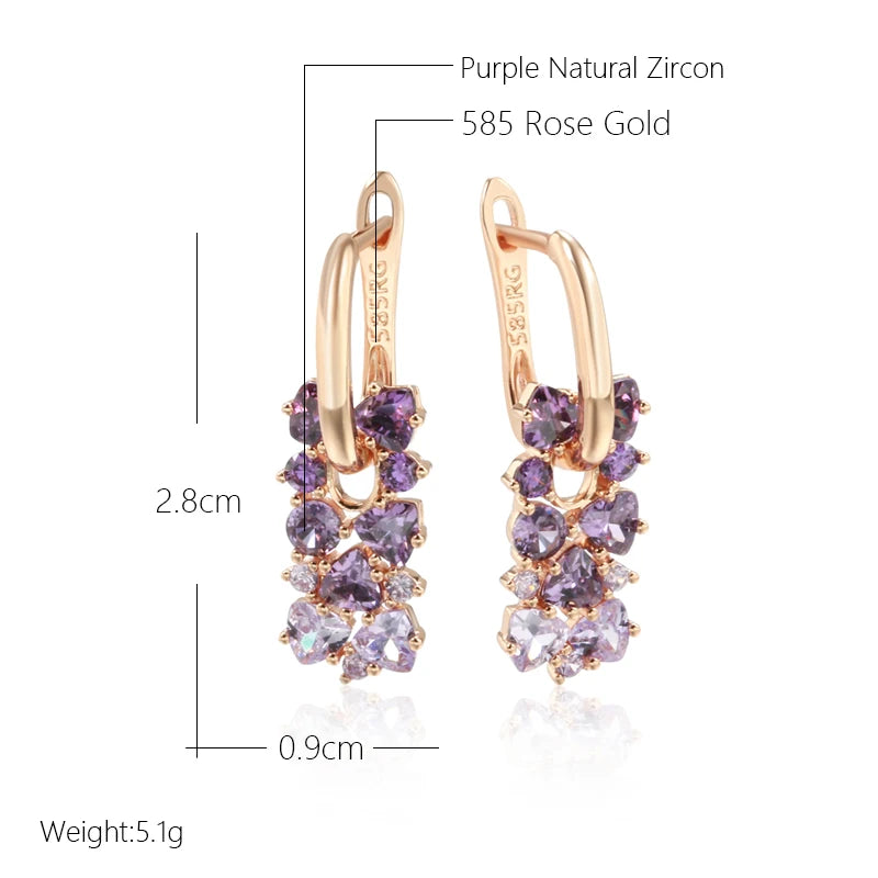 Elegant Purple Natural Zircon Drop Earrings For Women