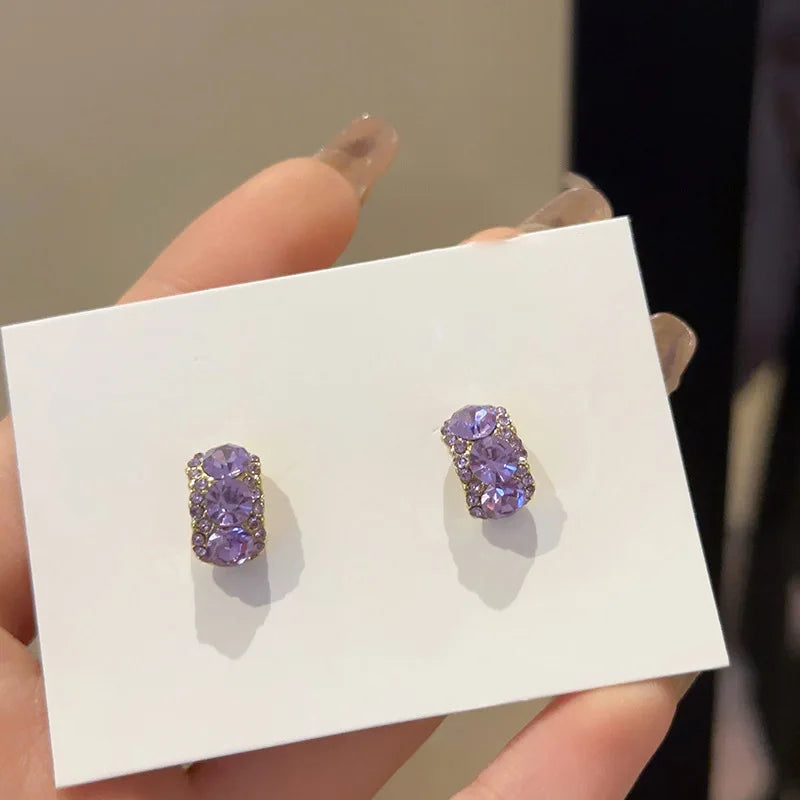 Women's Simple Fashion C-Shaped Stud Earrings with Purple Zircon