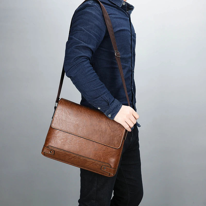 Men's Leather Tote Briefcase: Boston Style for Commuting, Laptop Shoulder Bag for Executive Business Work, Messenger, Crossbody, and Designer Side Bag