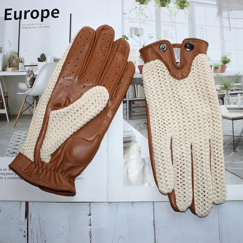 Sheepskin Leather Anti-Slip, Touch Screen, Knitted Gloves for Men