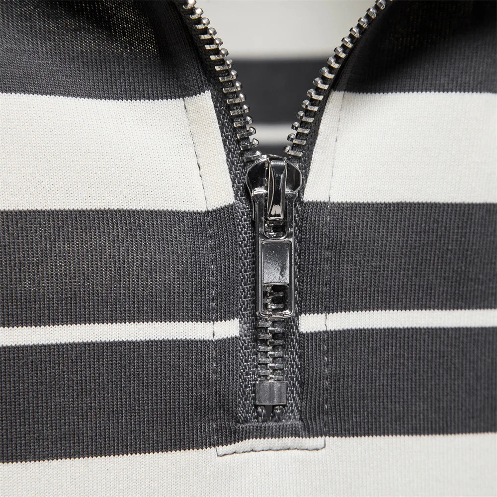 Dark Grey Zipper Polo Long Sleeve Polo Shirt