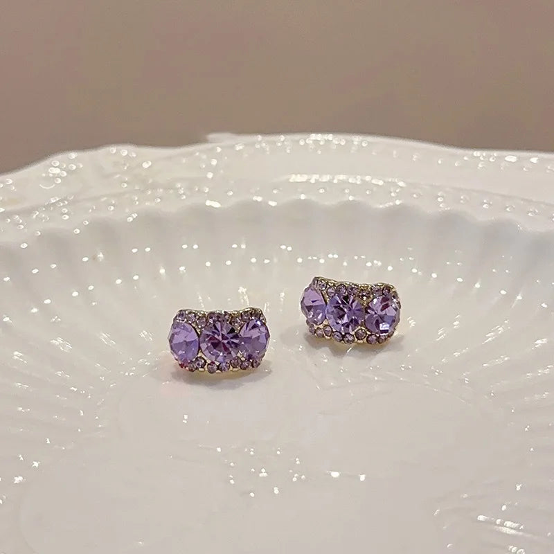 Women's Simple Fashion C-Shaped Stud Earrings with Purple Zircon