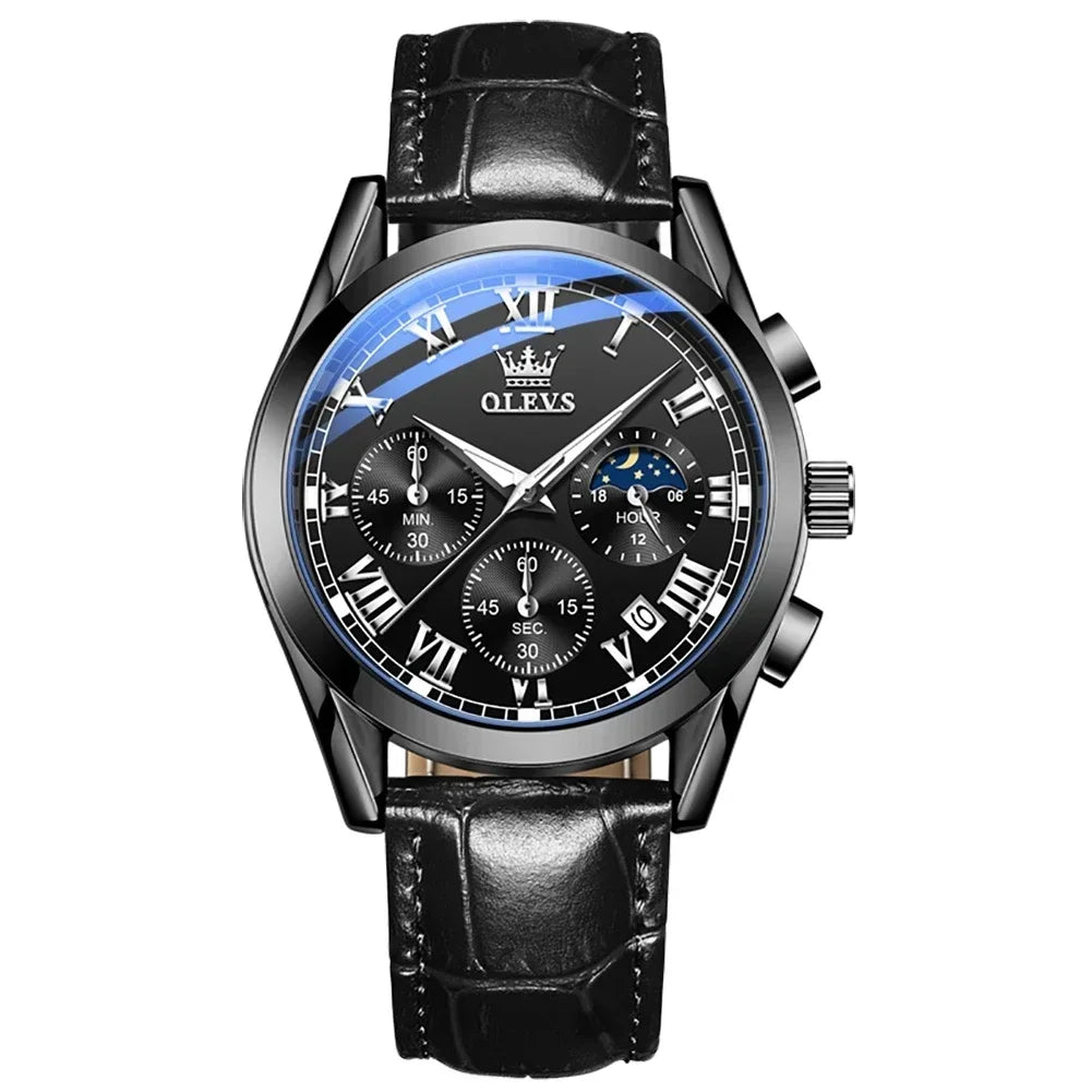 OLEVS Luxury Chronograph Leather Strap Wrist Watch