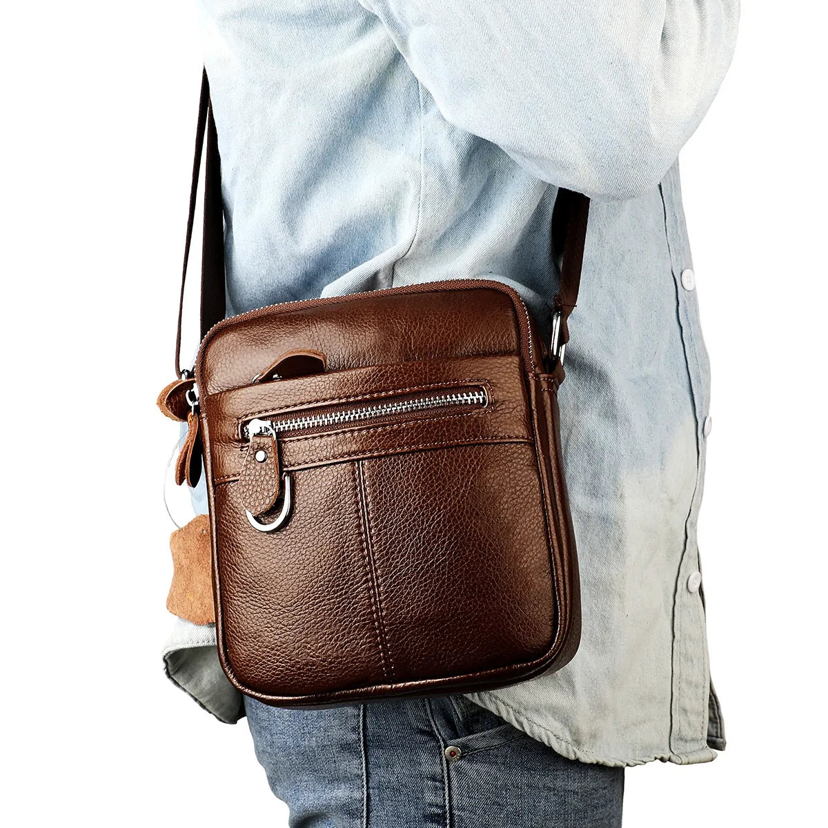 Men's Square-Shaped Messenger Bag: Crossbody Leather Shoulder Bag for Outdoor Adventures