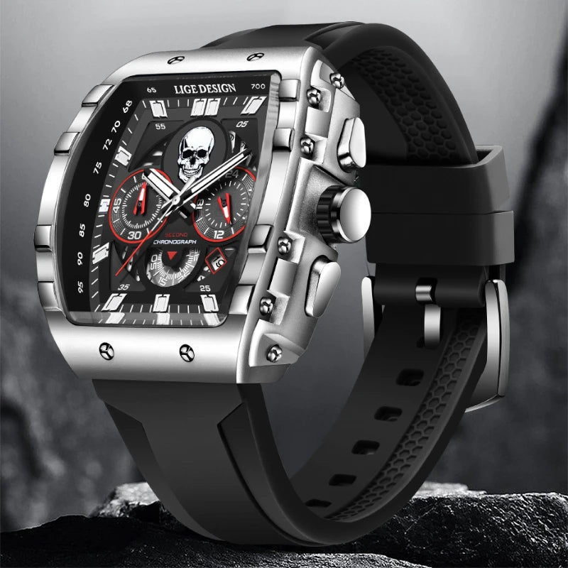 LIGE Design Skull Concave Shape Wrist Watch