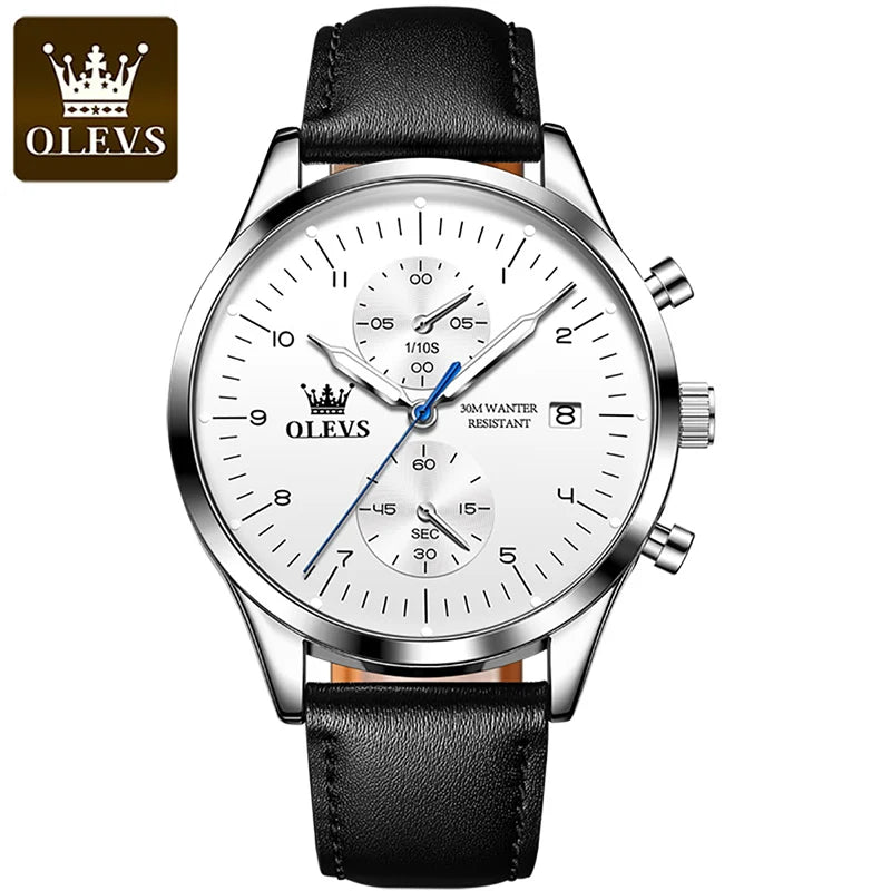 OLEVS Leather Chronograph Wristwatch