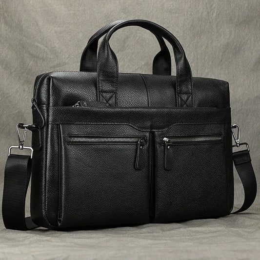 Men's Business Briefcase: Genuine Leather Handbag for 15" Laptop, Ideal for the Office, and Crossbody Bag for the Modern Professional