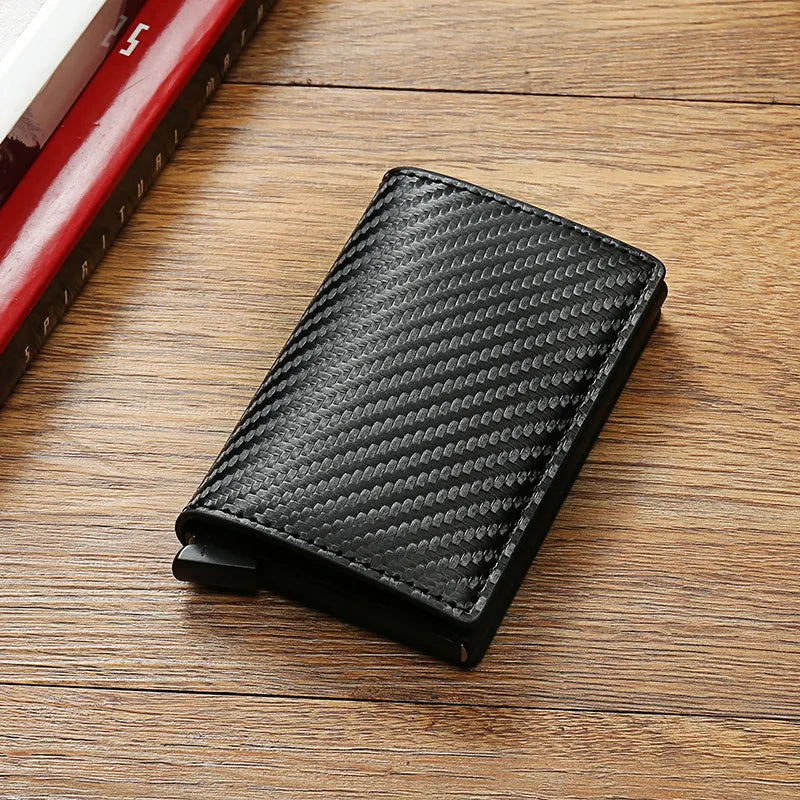 Upgrade Your Everyday Carry with Our Carbon Fiber RFID Magic Trifold Leather Slim Wallet for Men.