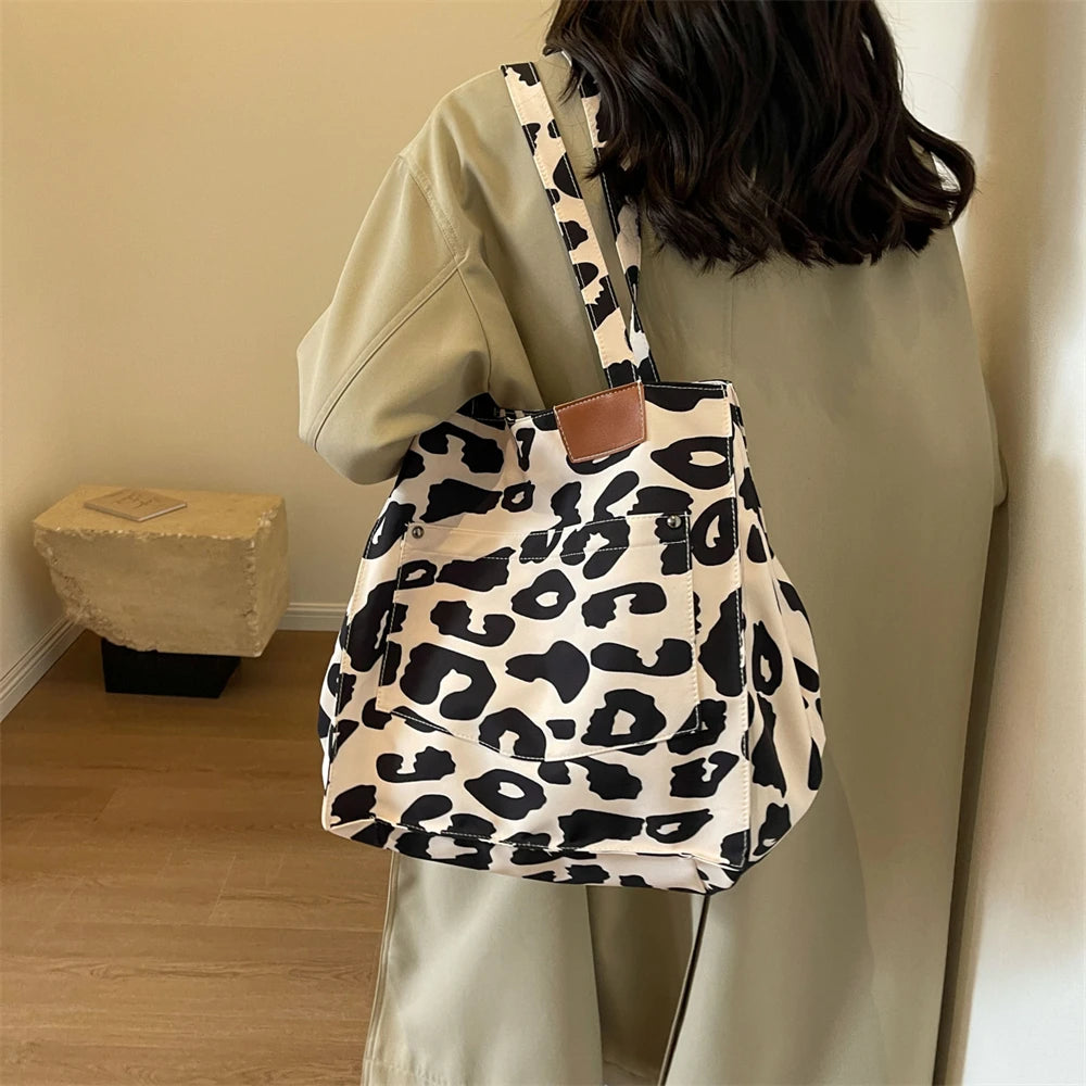 Oversized Leopard Print Shoulder Handbags for Women