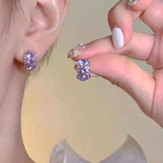 Women's Simple Fashion C-Shaped Stud Earrings with Purple Zircon