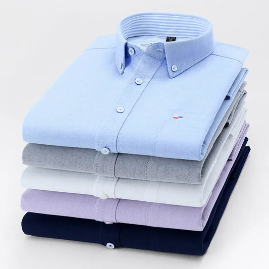 Pure Cotton Long Sleeve Washed Oxford Casual Shirts