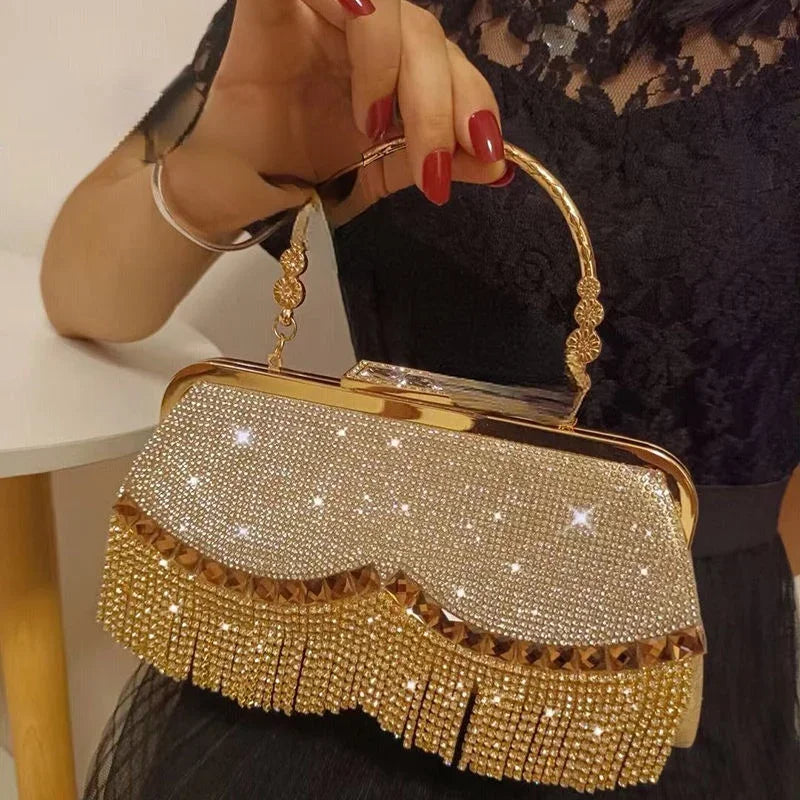 Women's Elegant Diamond-Embellished Tassel Evening Bags