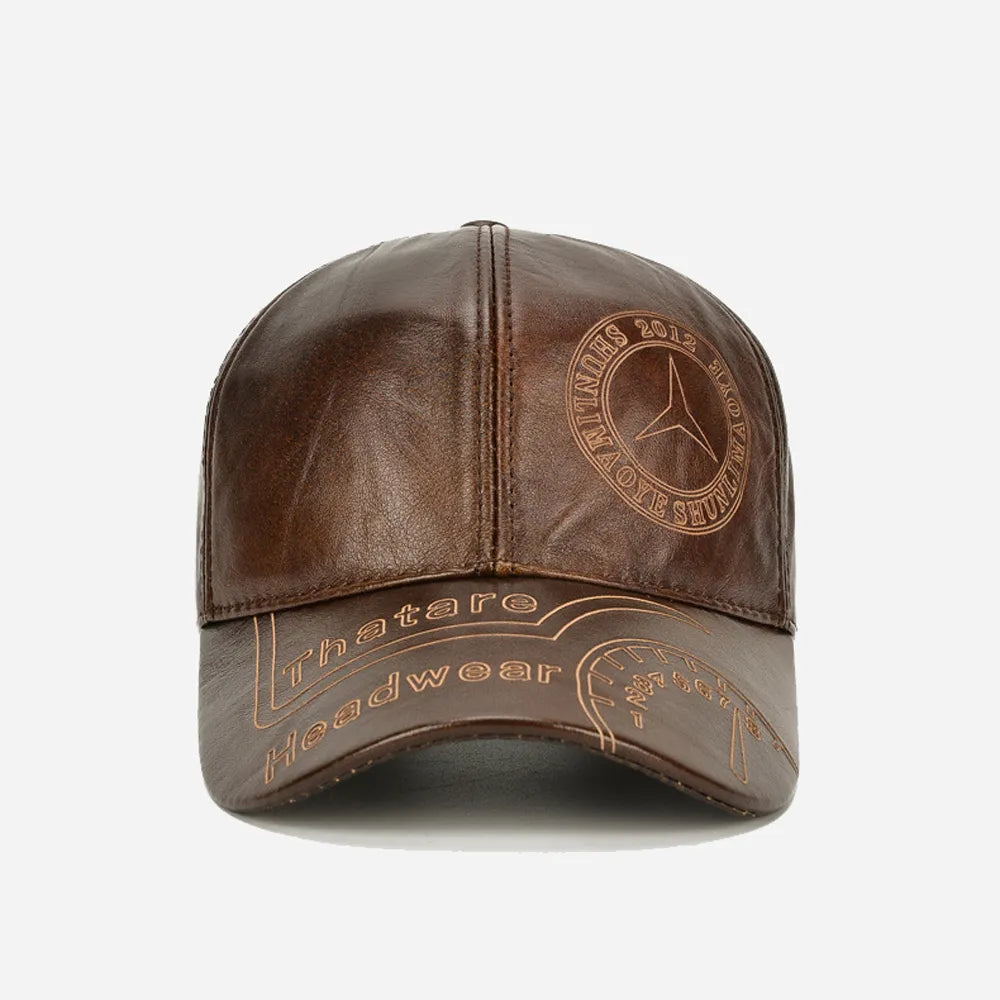 Stay Warm in Style: Men's Genuine Cowhide Leather Baseball Cap with Ear Protection for Autumn and Winter Comfort