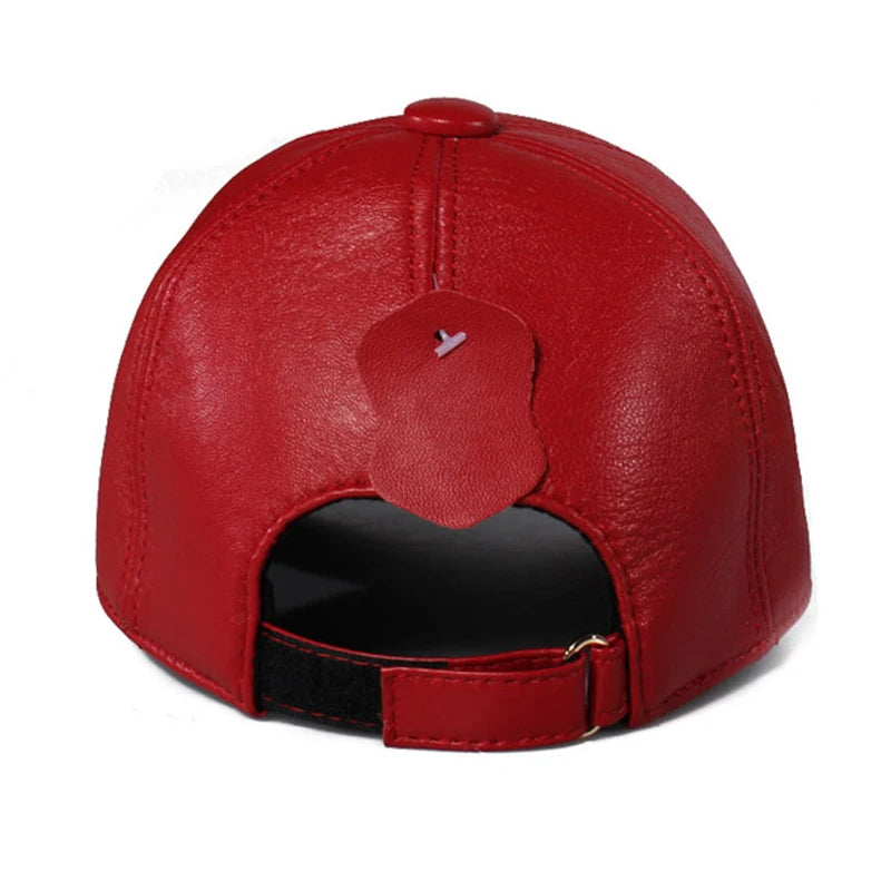 Embrace Style and Comfort: Genuine Sheepskin Leather Eagle Design Baseball Cap with Adjustable Size for Men