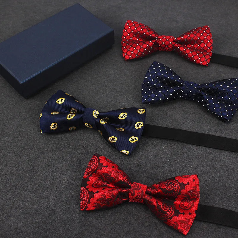 Men's Business Fashion Bow Ties: Variety of Patterns Including Dots, Geometric, Solid Color, Plaid, and More