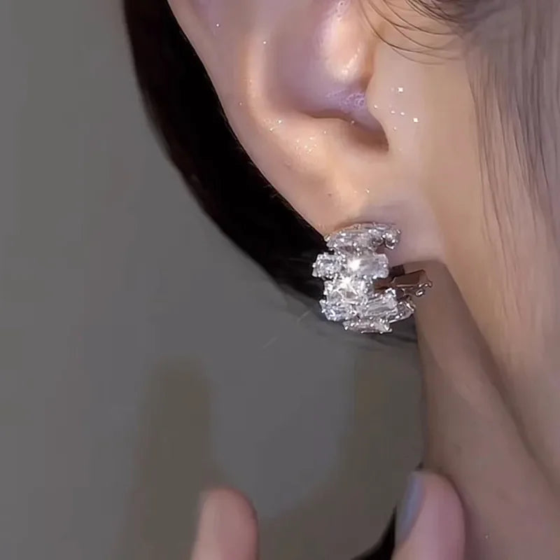 New Exquisite Zircon C-shaped Earrings for Women