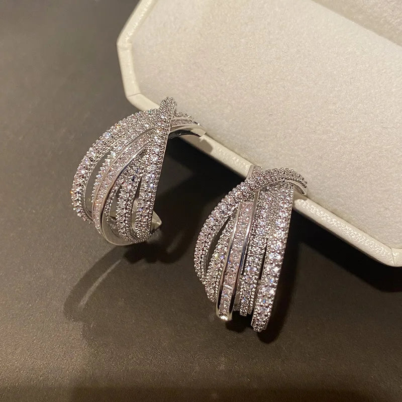 High-Quality Cubic Zirconia Semi-Circle C-Shaped Earrings for Women